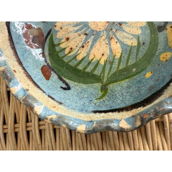 Vintage 30's Tlaquepaque Mexico Pottery Nesting Bowls Blue Floral - Picture 13 of 16